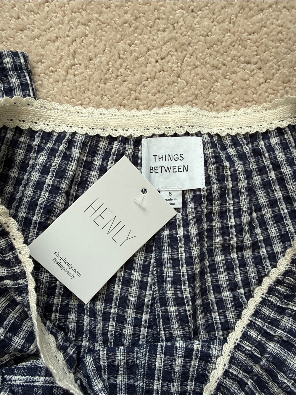Things Between navy and cream plaid pants - Picture 2 of 2